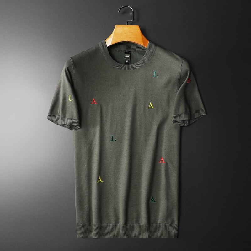 备大货2024新款春季针织短袖T恤男士短袖毛衣刺绣针织衫6609-P75，男装针织衫/毛衣，钱塘702