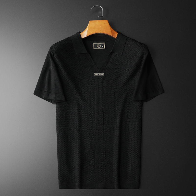 2024新款春季针织短袖T恤男士短袖毛衣翻领半袖针织衫男1056-P75，男装针织衫/毛衣，钱塘702