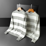 2024冬季新款水貂绒长袖毛衣男士圆领条纹针织衫男qt702-4026-P90，男装针织衫/毛衣，钱塘702