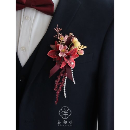 原创 高级感红惠兰花森系活动结婚胸花新郎伴娘姐妹团表演手腕花