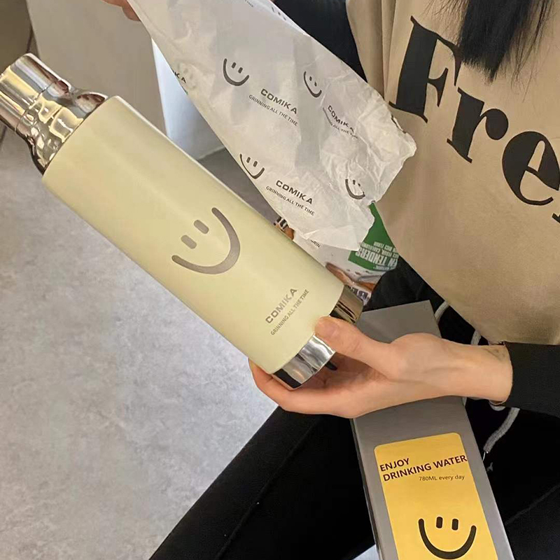 COMIKA大茶杯超大容量笑脸不锈钢保温杯便携水杯高颜值网红杯子女