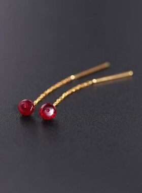 灵珠刻面仿红宝石耳环女天镀s925银镶嵌宝耳线女友礼物气质热卖