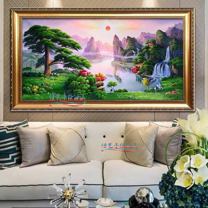 纯手绘迎客松办公室别墅风水画
