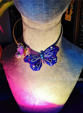 复古炫彩项圈紫蝴蝶