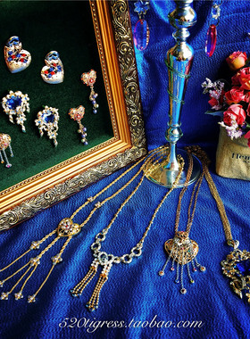 古董心形耳环项链