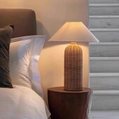 日式 饰 侘寂风藤编台灯民宿客厅卧室床头灯宋代美学复古氛围灯装