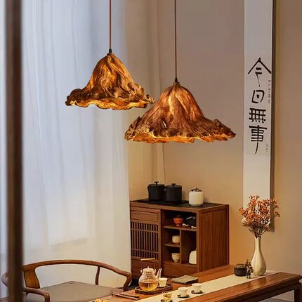 中古荷叶吊灯禅意茶室创意个性餐厅吧台侘寂风民宿艺术复古装饰灯