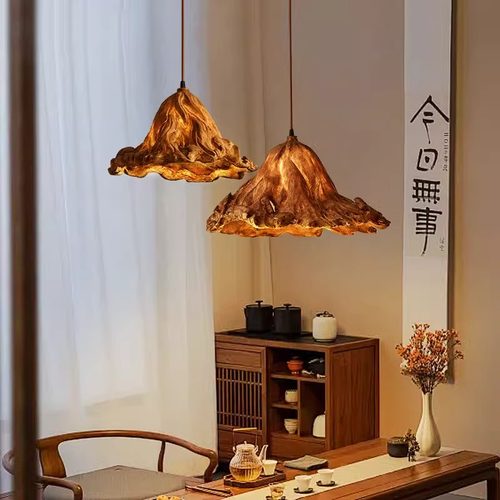 中古荷叶吊灯禅意茶室创意个性餐厅吧台侘寂风民宿艺术复古装饰灯