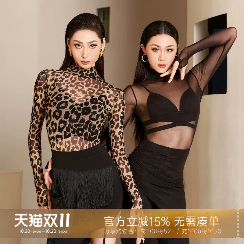 dancebaby拉丁舞上衣女成人2026新款舞蹈练功服长袖网纱连体服423