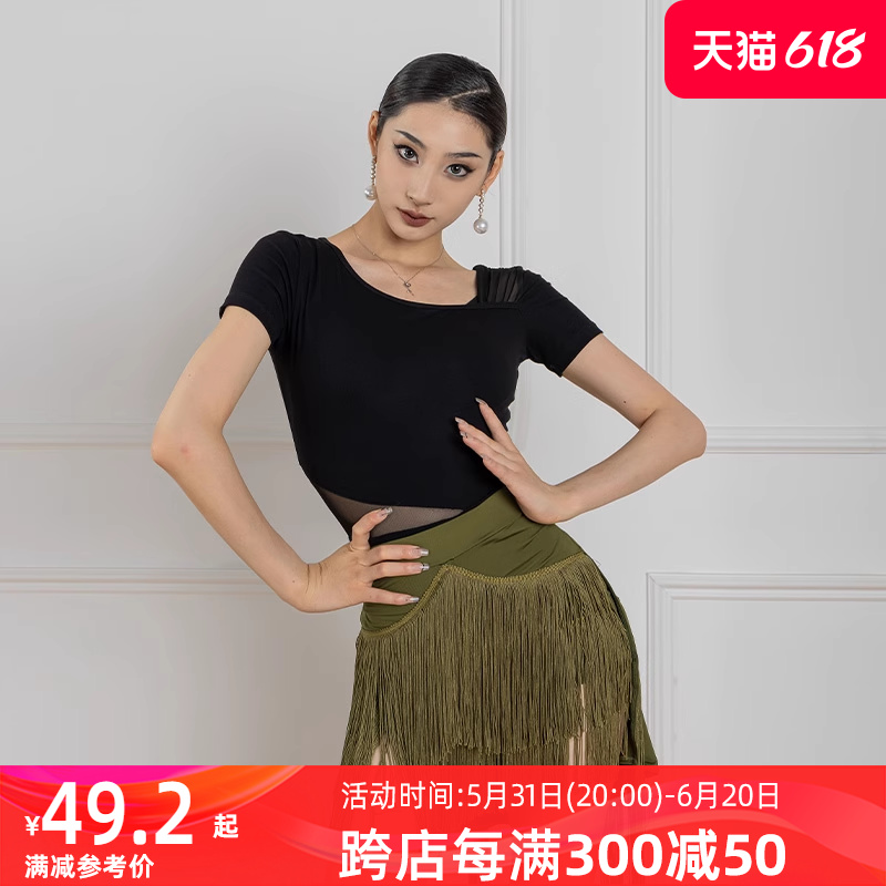 dancebaby拉丁舞服舞蹈服女春夏2024年新款功服女短袖舞蹈上衣337 运动/瑜伽/健身/球迷用品 拉丁舞上装 原图主图