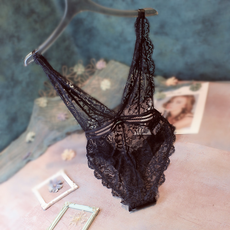 性感连体内衣黑色深V超薄透视