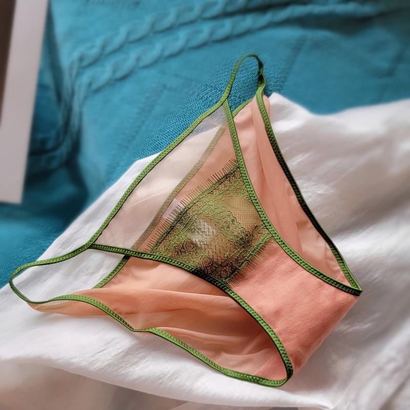 欧美性感比基尼内裤女低腰蕾丝立体绣花纯棉档细带网纱提臀三角裤