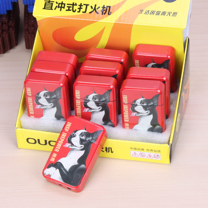 高档欧琦充气防风直冲打火机蓝焰火柴盒创意礼品打火机定制订做广