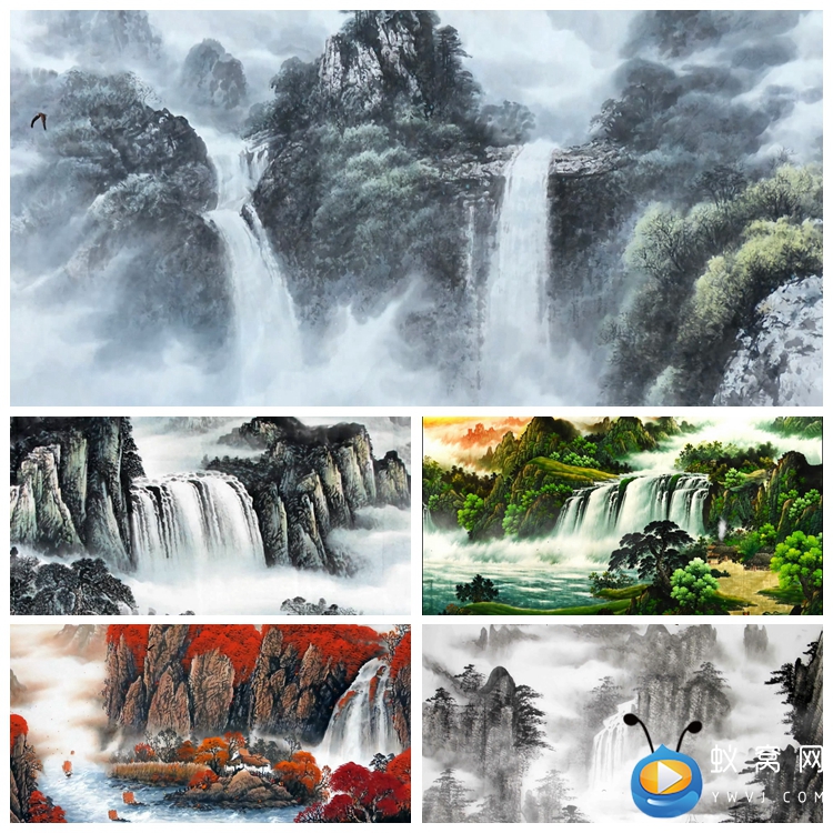 S1683 古筝高山流 水中国风水墨山水动画古诗朗诵LED背景视频素材