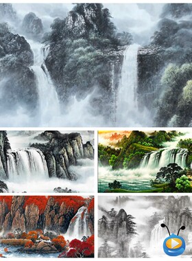 S1683 古筝高山流 水中国风水墨山水动画古诗朗诵LED背景视频素材