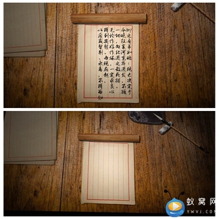 E358 E模板书信毛笔字抗战红色家书毛笔书法桌面上写文字视频制作