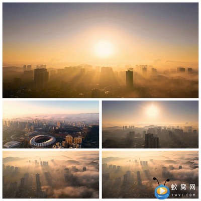 S1978 日出城市 晨光下的城市航拍高清视频素材