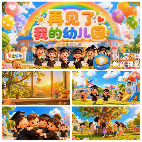 S8003《再见了我的幼儿园》 毕业季 可爱卡通LED大屏背景视频素材