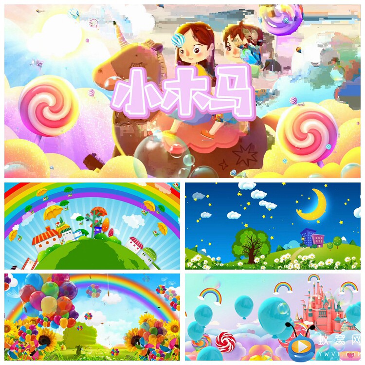 s2775小木马舞蹈 六一晚会舞蹈舞美 爱国爱党led背景大屏视频素材