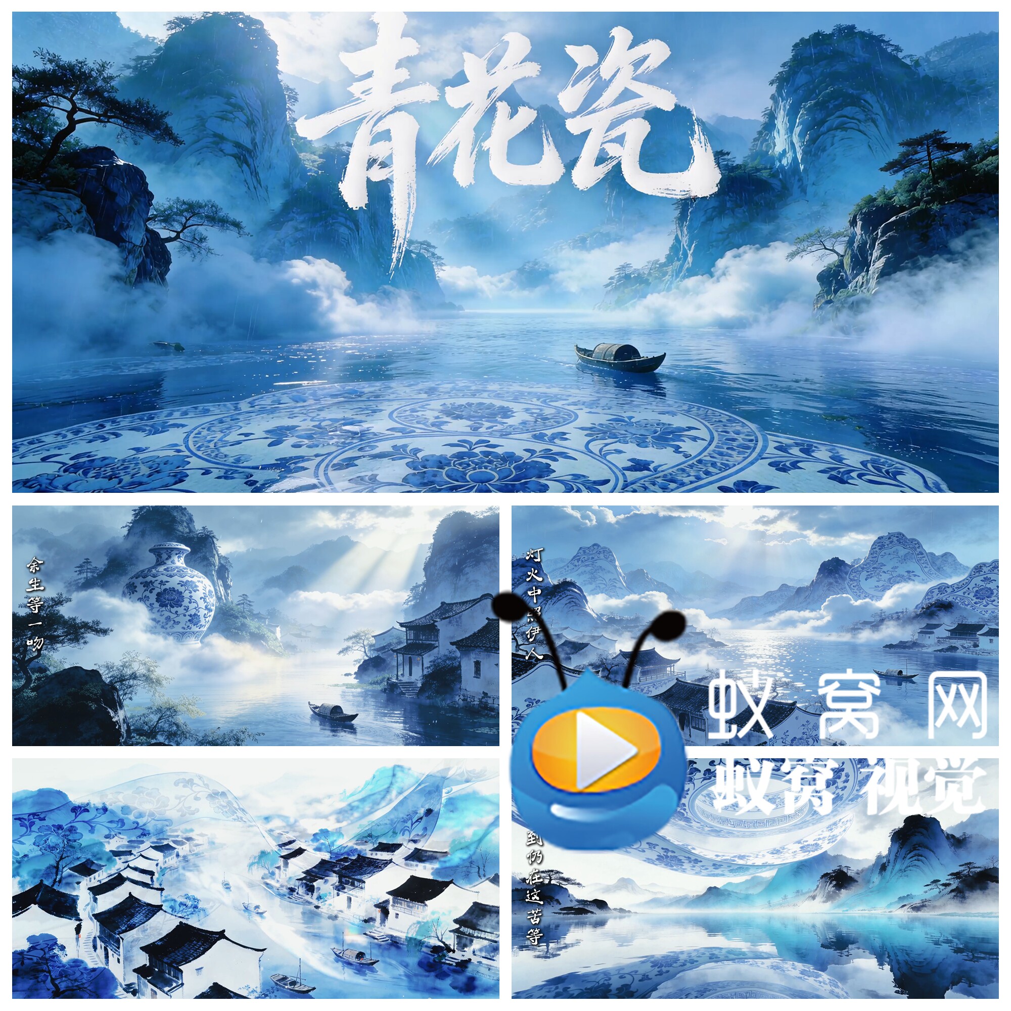 S7413 青花瓷（粵语) 伴奏 歌曲MV文艺汇演 晚会演出背景视频素材