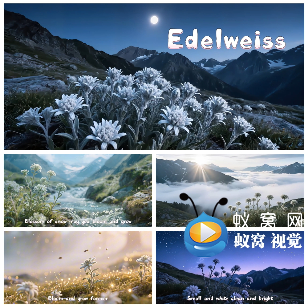 S6389《Edelweiss》雪绒花英文歌曲 歌词晚会LED大屏背景视频素材