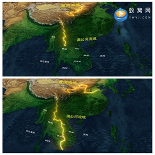 V372 AE模板中国水域,湄公河流域线路图开场片头视频制作