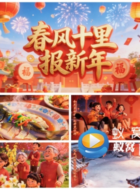 S7428《春风十里报新年》歌曲MV 伴奏春晚文艺汇演 背景视频素材