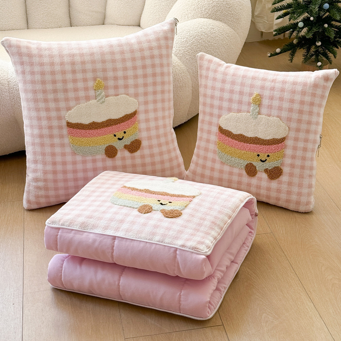 可爱毛巾绣抱枕被子两用二合一办公室午睡毯子车用靠枕头被子盖毯