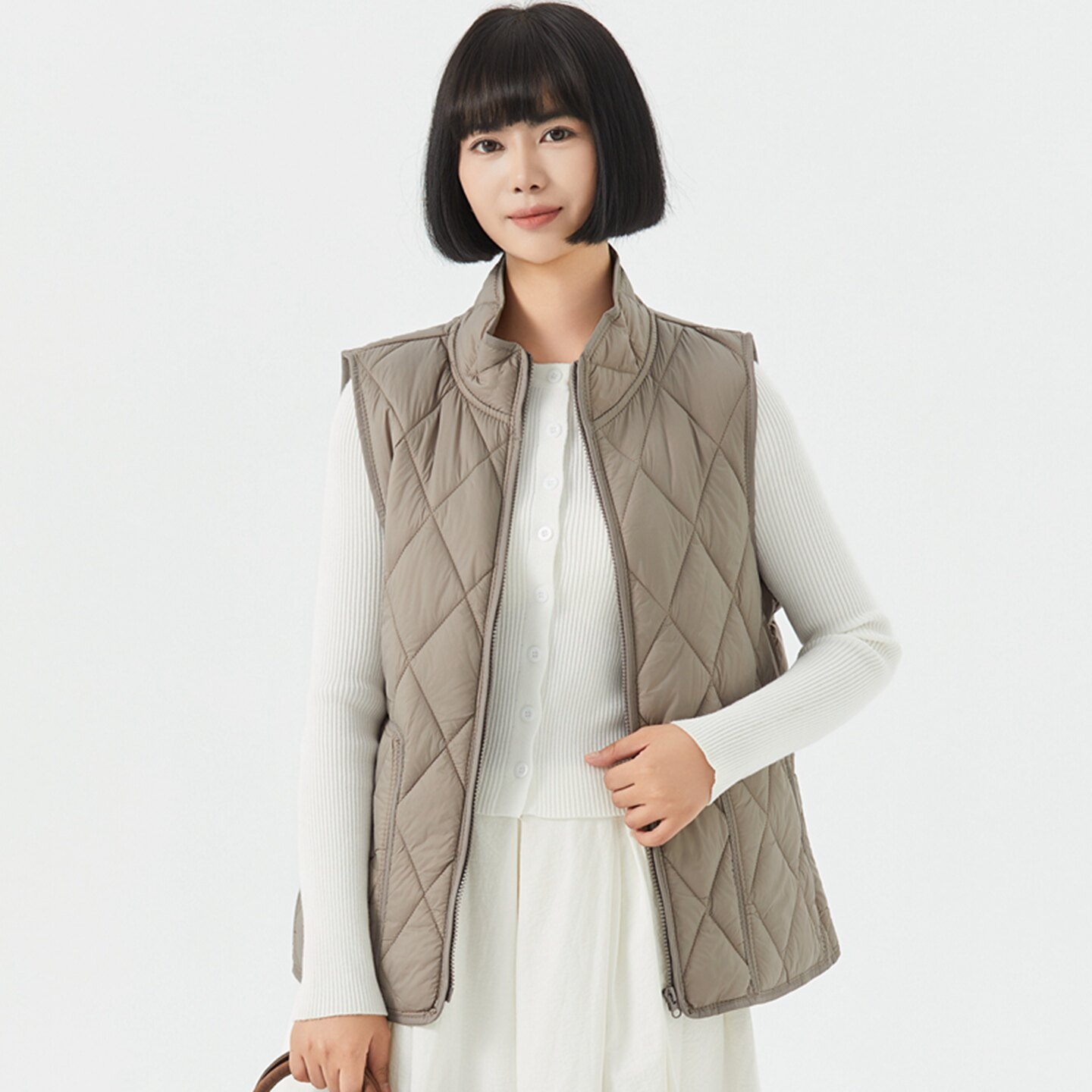 秋冬轻薄款高领拉链马甲女短款羽绒棉小马夹保暖背心无袖外穿坎肩