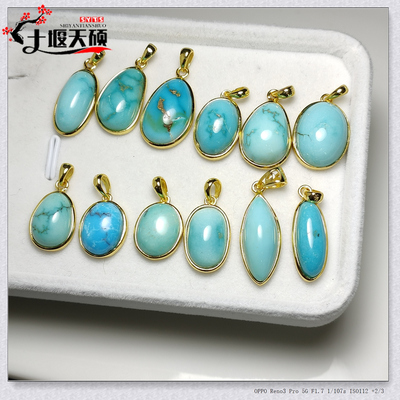 绿松石原石打磨银镶嵌款吊坠项链