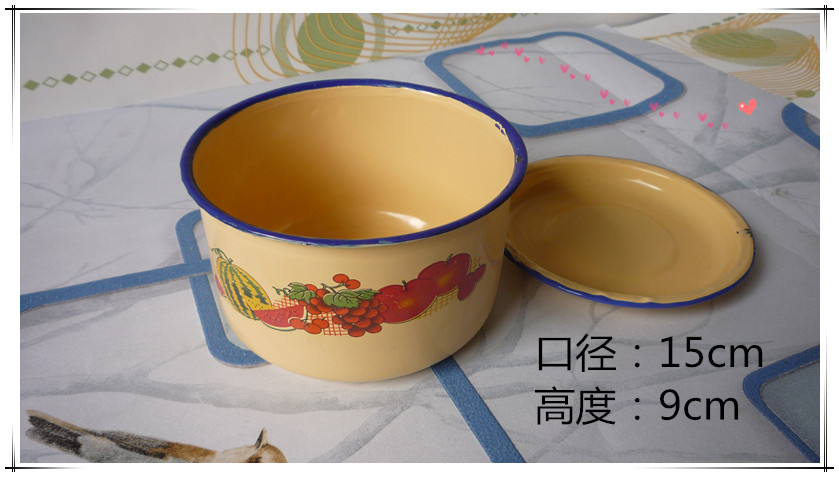 包邮 黄色搪瓷快餐杯老式饭盒饭盆茶缸饭缸带盖泡面便当盒杯子