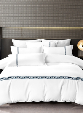 酒店风四件套宾馆民宿专用床上用品白色床笠床单被子布草全套批发