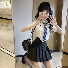 学院风jk衬衫制服纯欲套装女夏季收腰短袖衬衣百褶短裙校服两件套