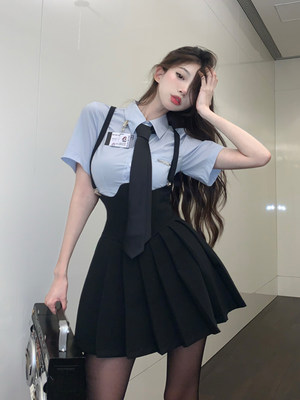 美式辣妹学院风jk衬衫校服套装夏