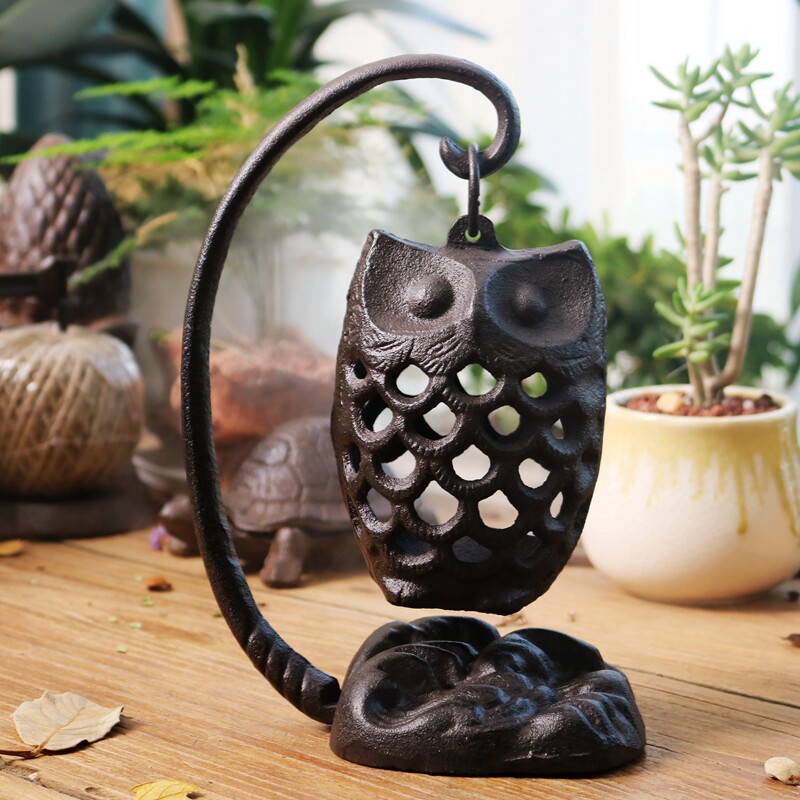 复古怀旧欧式猫头鹰烛台铸铁工艺品铁艺挂灯家居摆设复古蜡烛台