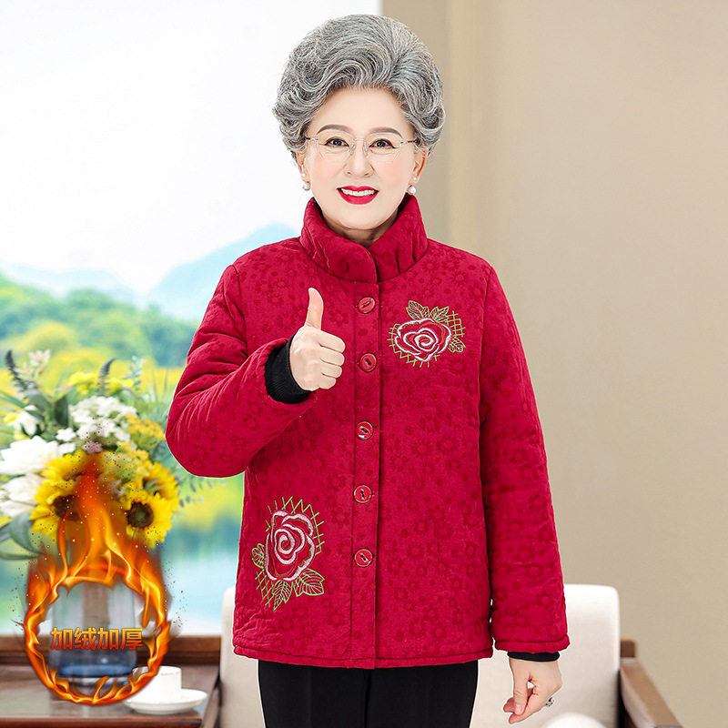 奶奶棉衣中老年人冬装女加绒加厚棉袄老人过新年衣服太太妈妈外套