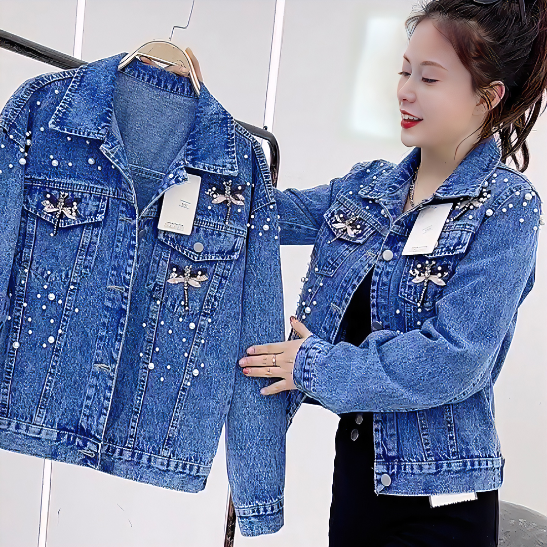 2025春秋新款小个子显高重工蜻蜓牛仔衣洋气短款女士潮流牛仔外套,女装/女士精品,短外套,淘宝优惠券,粉丝福利购,淘宝优惠卷