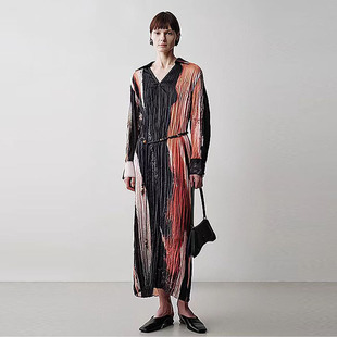 裙 2025秋新流动花火抽象印花收腰显瘦手工压褶衬衫 艺术家灵感