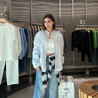 奢定SHX夏宽松刺绣条纹女衬衫