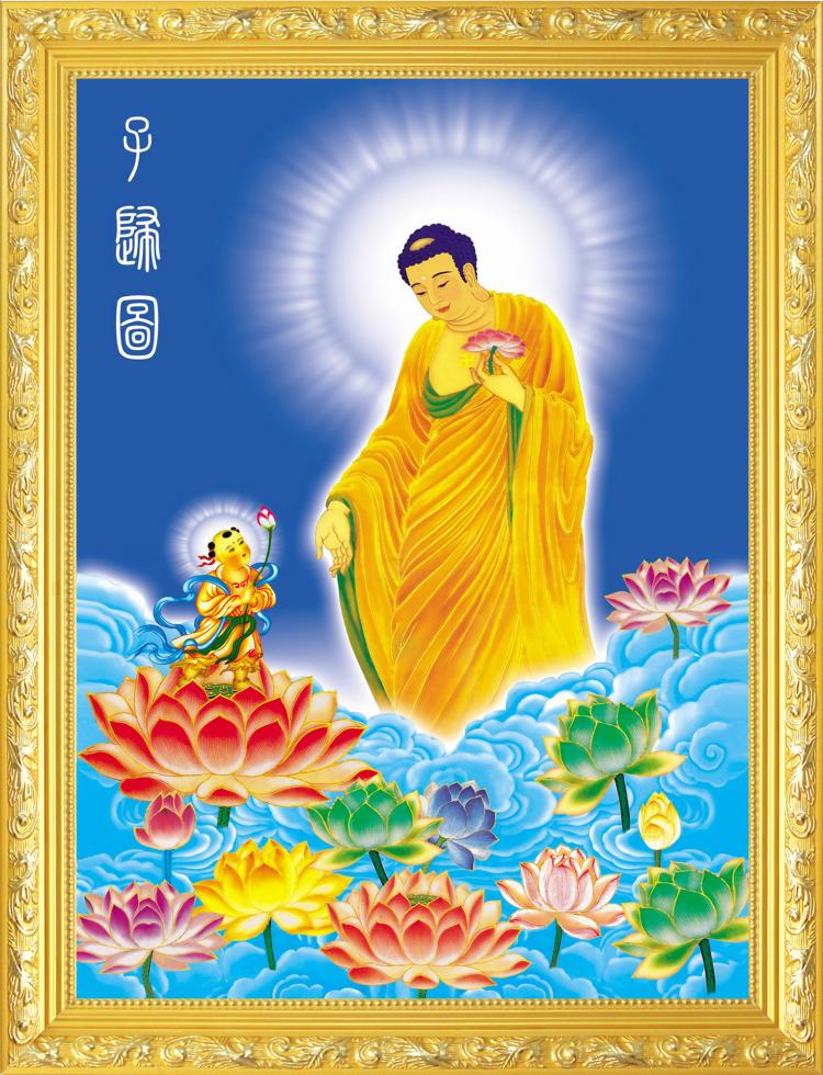 大小款 子归图 佛陀的呼唤 阿弥陀佛接引图 佛像画像挂贴画可带框