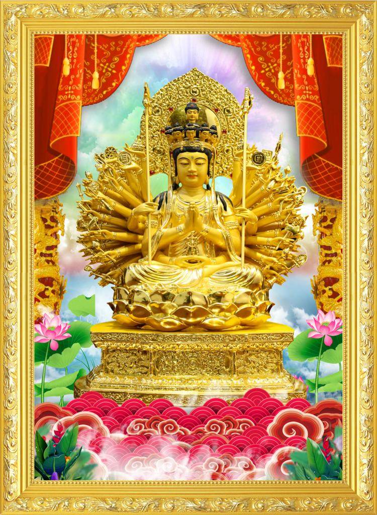大小款 准提菩萨 大准提佛母菩萨 佛像画像挂像挂画贴 可带实木框