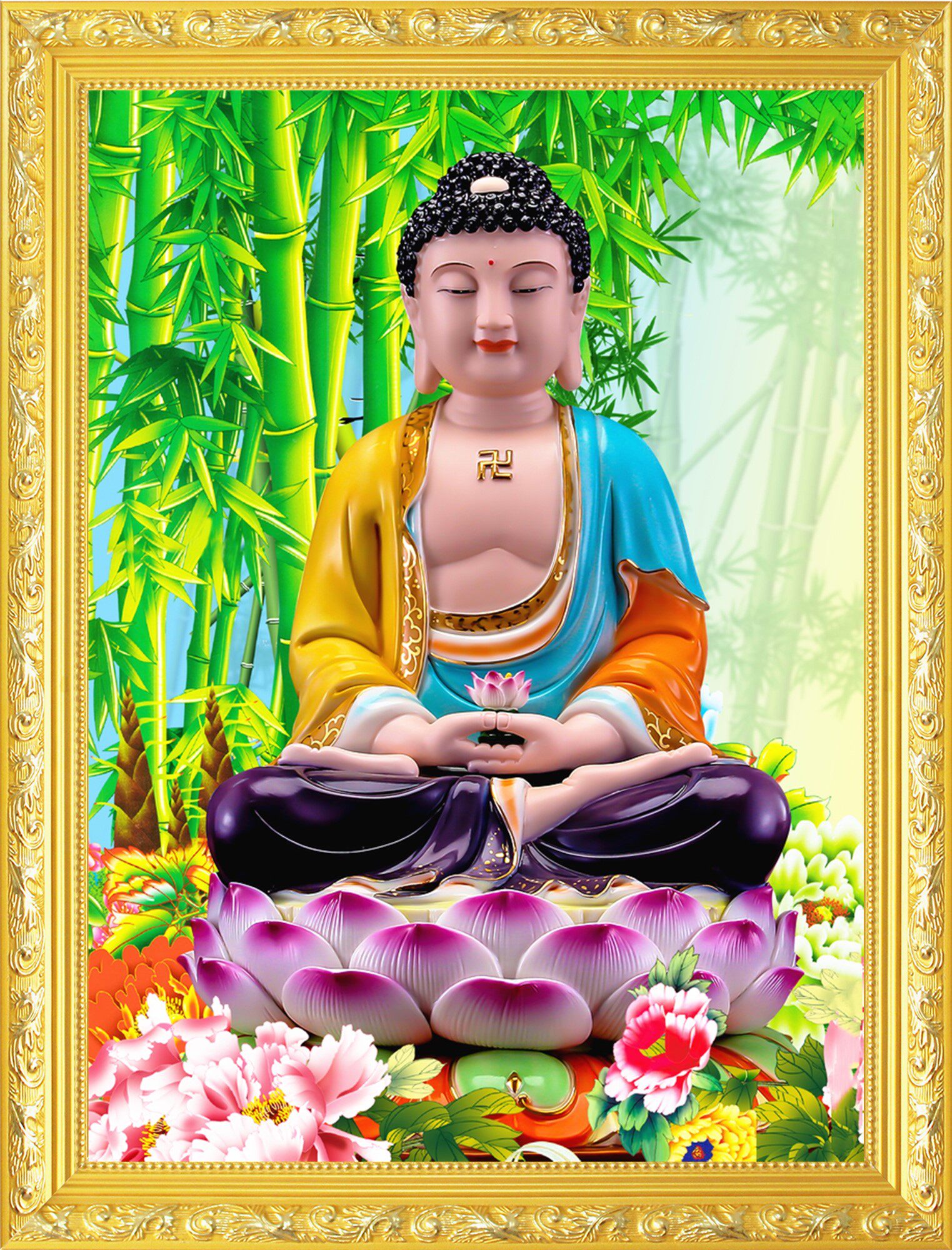 大小款 大日如来佛 画像挂像挂画贴画丝绢卷轴挂画贴画可带实木框