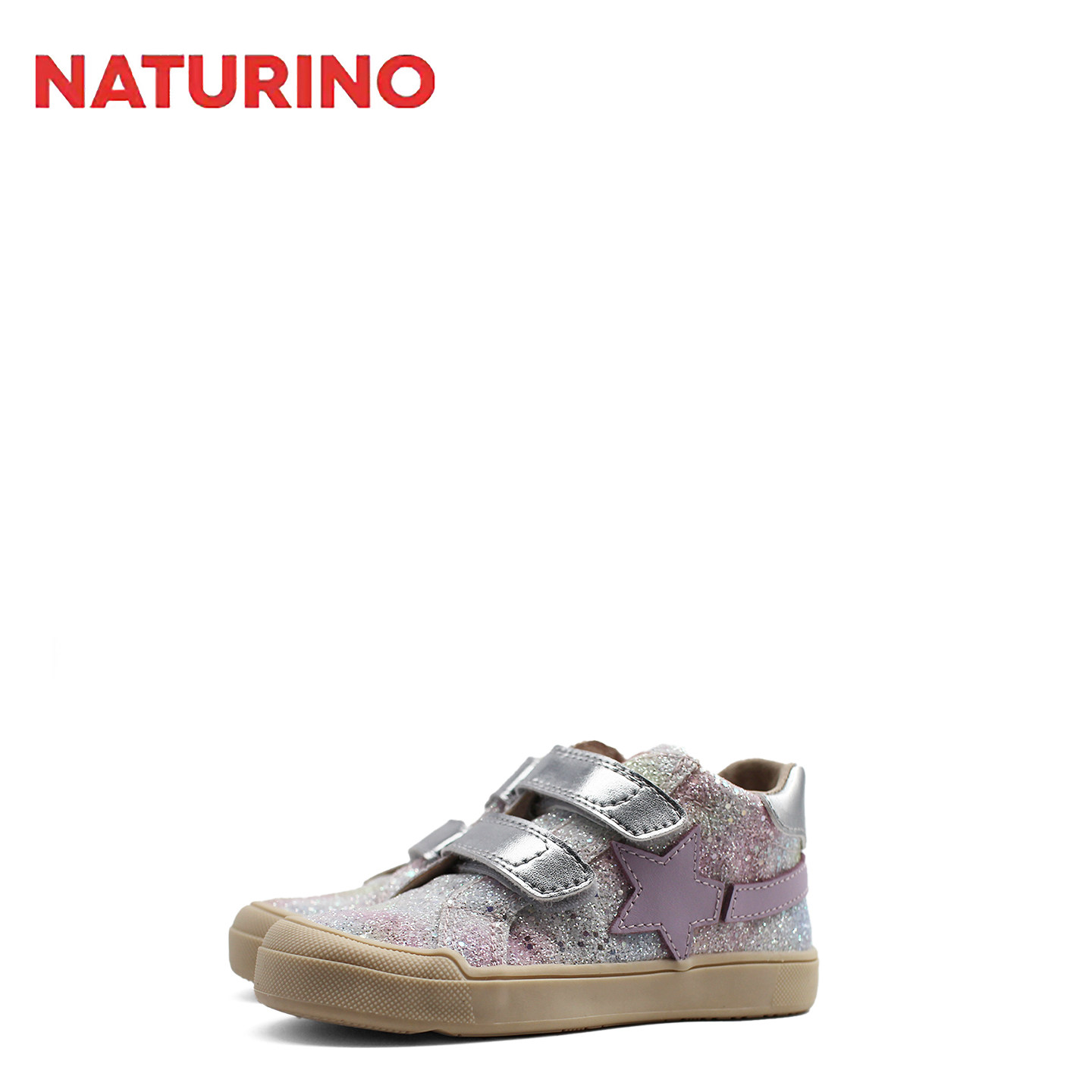NATURINO那都乐意大利品牌女童搭扣休闲彩色亮片高帮休闲皮鞋软底