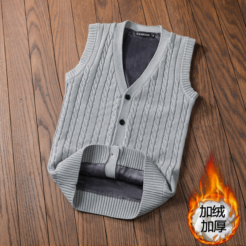 纯棉无袖坎肩毛衣背心男V领开衫