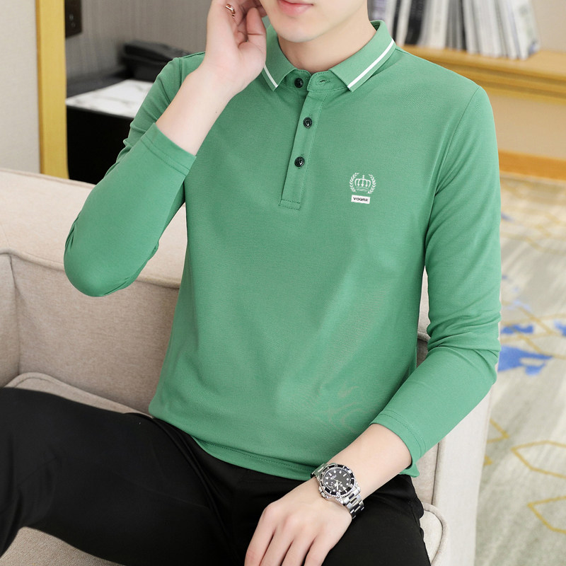 长袖t恤男青年翻领polo衫2022秋冬季新款珠地网眼休闲纯色上衣服