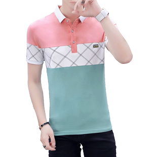 夏季男装衬衫领POLO衫韩版潮流棉质短袖T恤青少年翻领半袖上衣服