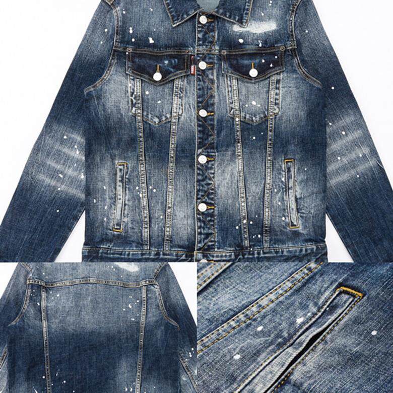 2024秋冬新款潮流破洞泼墨夜店水洗牛仔休闲D2外套时尚百搭男装