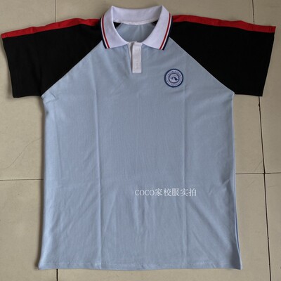 定制上海曹杨二中附属学校夏季校服短袖上衣T恤拉链衫