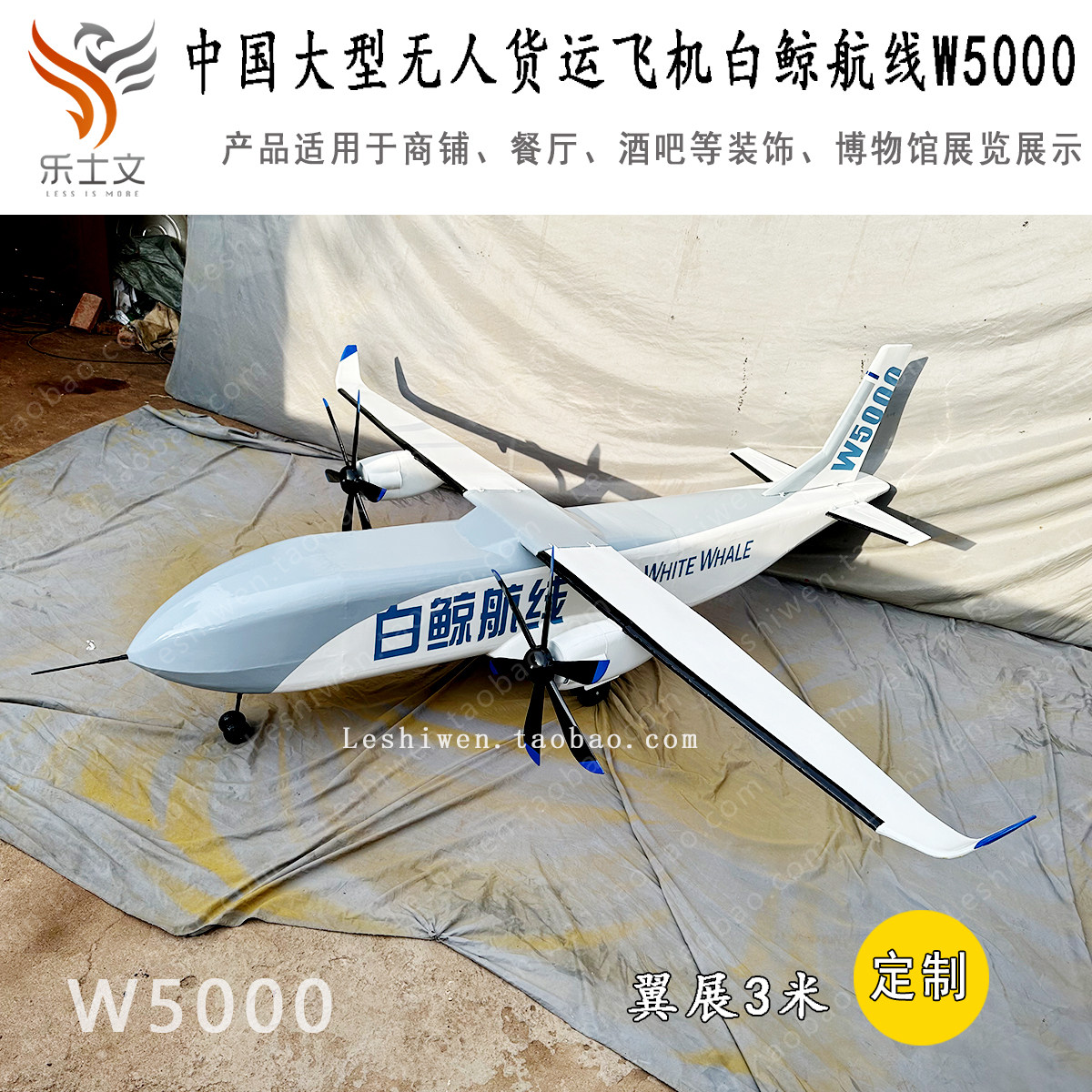 中国大型无人货运飞机白鲸航线w5000纯手工铁皮飞机模型空中吊饰