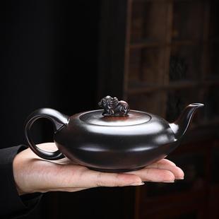 紫陶壶泡茶壶紫泥复古高端家用办公建水单壶手工功夫紫砂壶石瓢壶